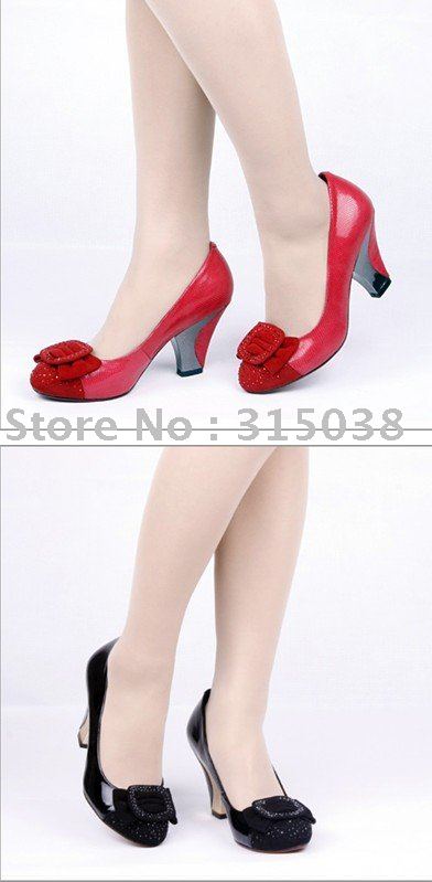 Genuine Leather Women Round-heeled Black Red Loafers