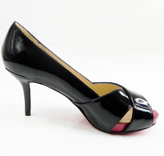 Fish Head Round Singles Black Shoes with Low Cross Loafers