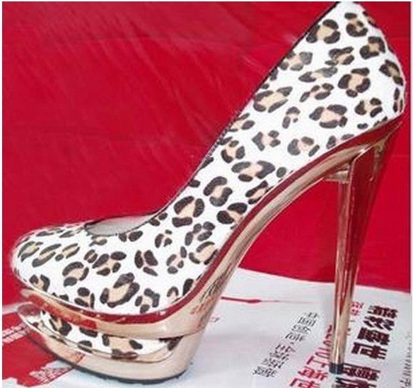 Leopard Leather Double Platform Sexy Pumps