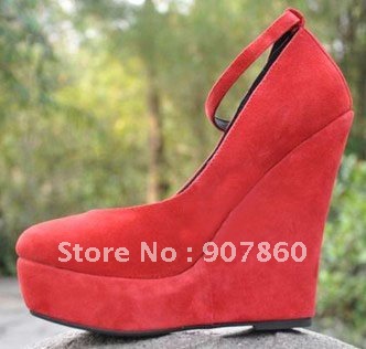 Genuine Leather Suede Round The Ankle Wedges Platform Shoes