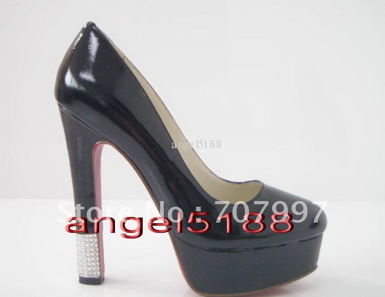 Genuine Leather Closed Toes Diamond High Heels Platform Shoes