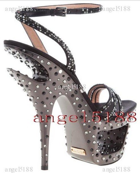 PVC Leather Charm Lining Around the Ankle Hollow High Heels Platform Shoes