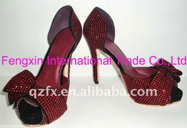 Round Toe Rhinestone Lining Diamond Bowknot Thin and High Heels Platform Shoes