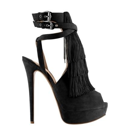 Genuine Leather Dew Toes Winding Tassel Thin and High Heels Platform Shoes