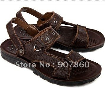 Genuine Leather Ankle-Wrap Buckle Men's Sandals