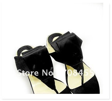 Classic Black Satin Tulip Thong Women Sandals