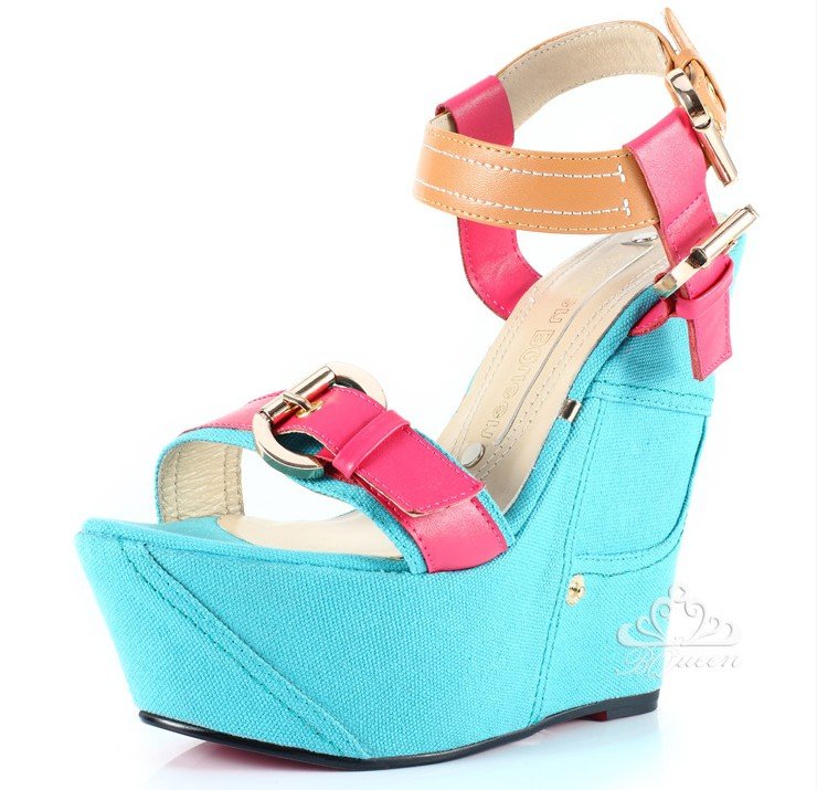 Belt Metal Buttonm Spell Color High Slope Female Sandals