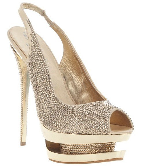 Women's Rhinestone Sling Back Platform Gold Sandals
