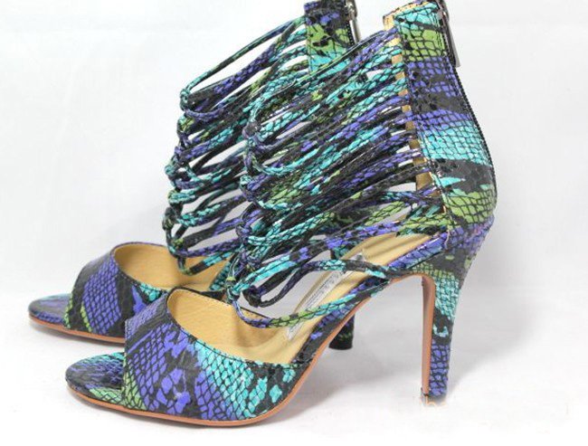 High-heeled Green Snakewood Bandage Sandals
