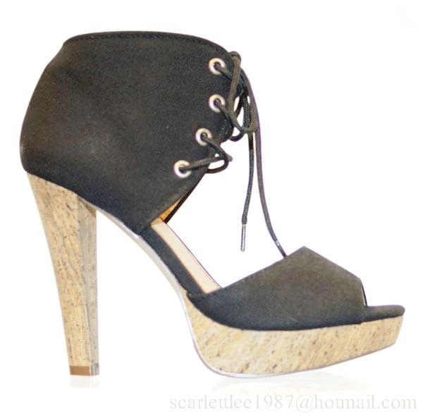 Canvas Thick Wood Heel Mules Clog