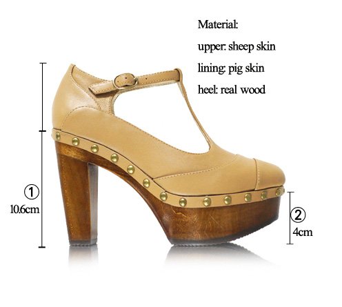 High heel Cow Leather Wood Heel Women's Clogs