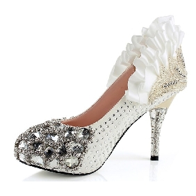 Luxurious Crystal Diamond White High Heel Wedding Shoes