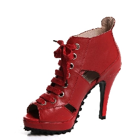Women's Red Roman Style Leather Sexy Fashion High Heel Sandals