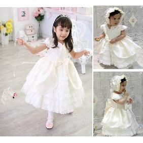 Short Sleeve Ivory Tiered Princess Flower Girl Dresses