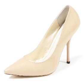 Apricot Leather Pointed Thick Heel Wedding Shoes