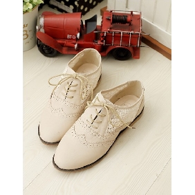 Ladies British Wind Fashion Lace Hollow Out Lace Up Oxford Flat Shoes